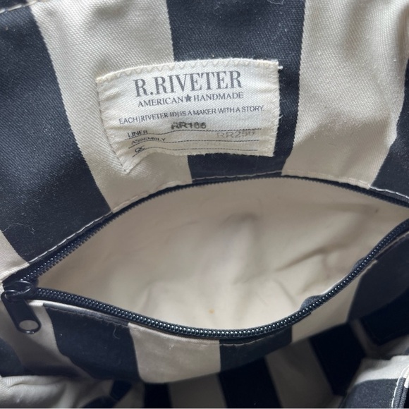 R. Riveter Navy Blue Carry All Canvas Leather Tote Bag Purse - Picture 9 of 9